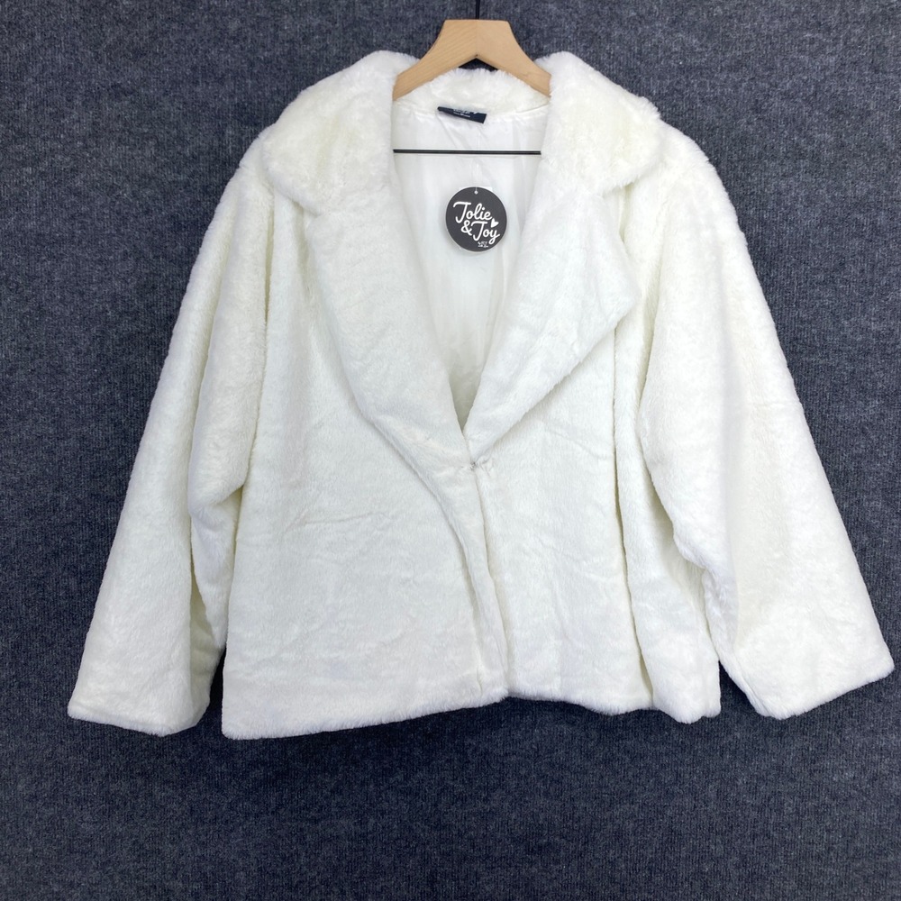 Jolie & Joy White Faux Fur Coat Plus Size 3X Notched Lapel Open Front New